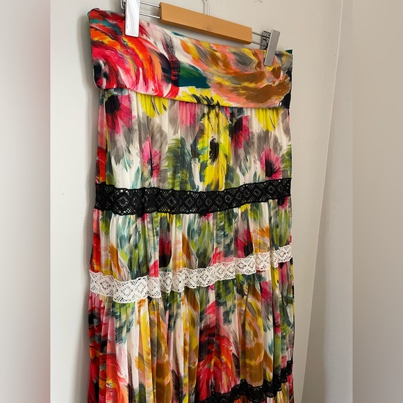 FUZZI X Jean Paul Gaultier YSK Vtintage Mesh Tiered Maxi Skirt Size XL Boho - Picture 3 of 9